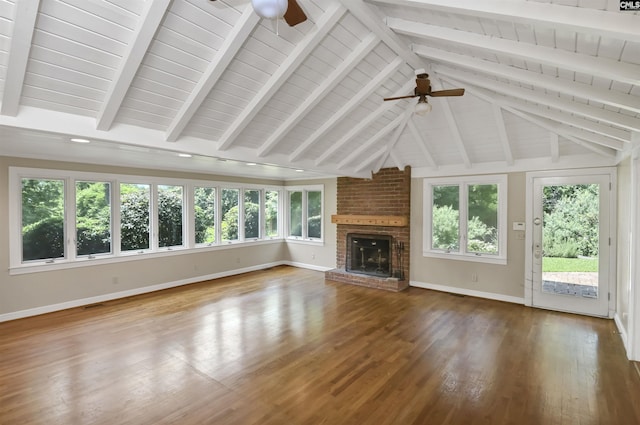 723 Hampton Hill Rd, Columbia, SC 29209 - unfurnished living room with a ceiling fan, baseboards, a fireplace, and wood ceiling