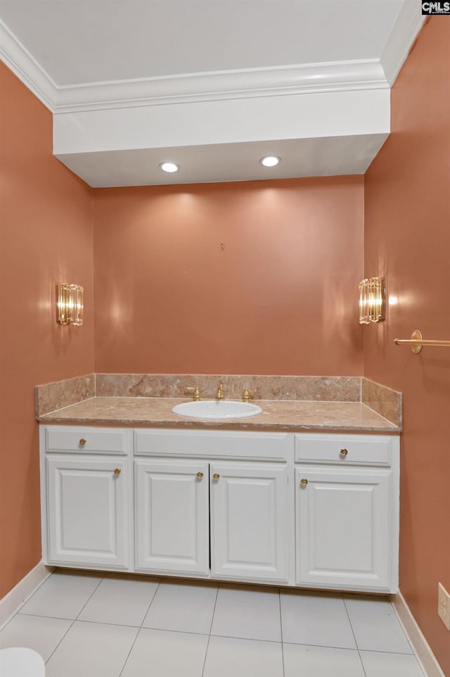 723 Hampton Hill Rd, Columbia, SC 29209 - bathroom featuring baseboards, ornamental molding, tile patterned floors, vanity, and toilet