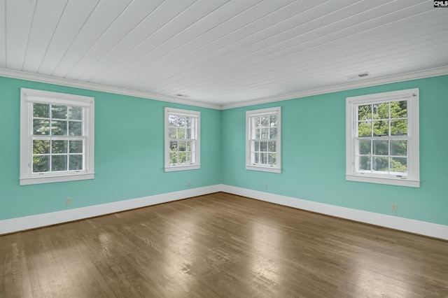 723 Hampton Hill Rd, Columbia, SC 29209 - unfurnished room with ornamental molding, baseboards, plenty of natural light, wood finished floors, and wood ceiling