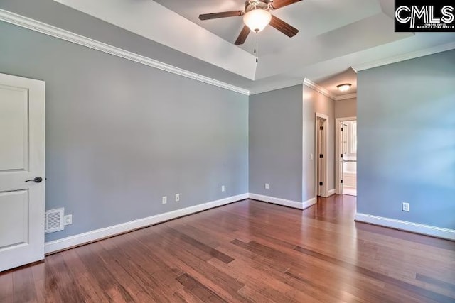 120 Mclaw Ln, Gilbert, SC 29054 - spare room with ceiling fan, wood finished floors, crown molding, baseboards, and a tray ceiling
