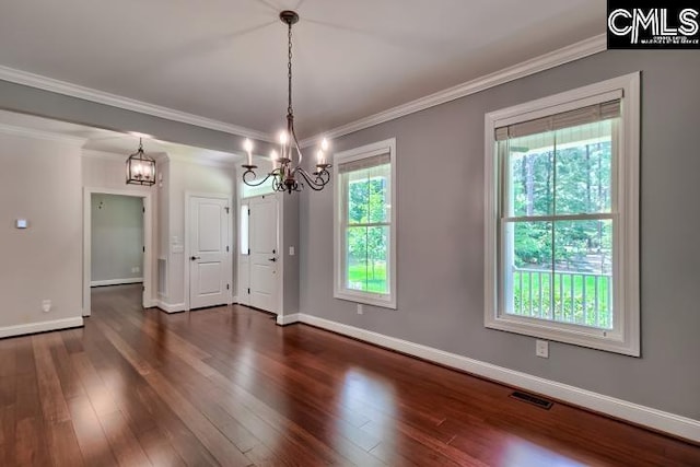 120 Mclaw Ln, Gilbert, SC 29054 - unfurnished dining area with a chandelier, baseboards, wood finished floors, and crown molding