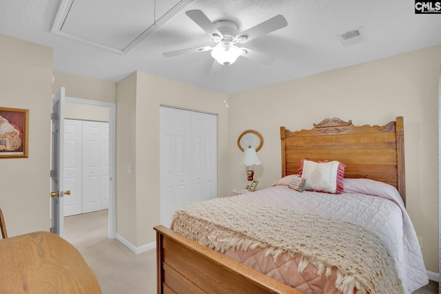 24 Stoney Pointe Dr, Chapin, SC 29036 - bedroom with light colored carpet, a closet, baseboards, ceiling fan, and a textured ceiling