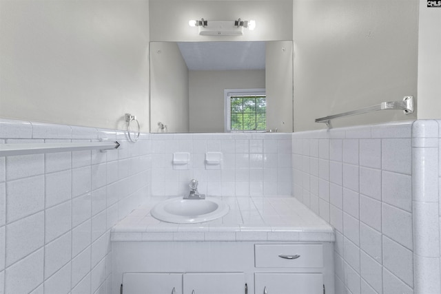 1109 F Ave, Cayce, SC 29033 - bathroom featuring tile walls, vanity, and a wainscoted wall