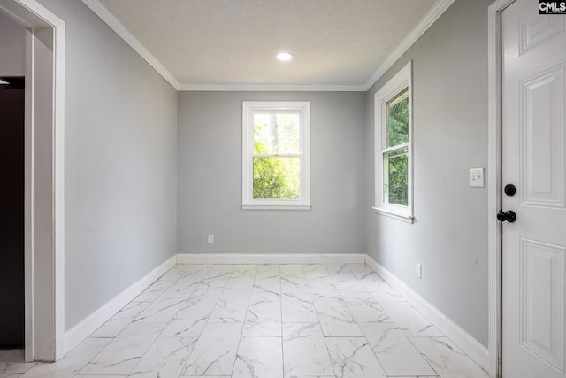 3715 Palmetto Ave, Columbia, SC 29203 - empty room with ornamental molding, baseboards, light marble finish flooring, recessed lighting, and a textured ceiling