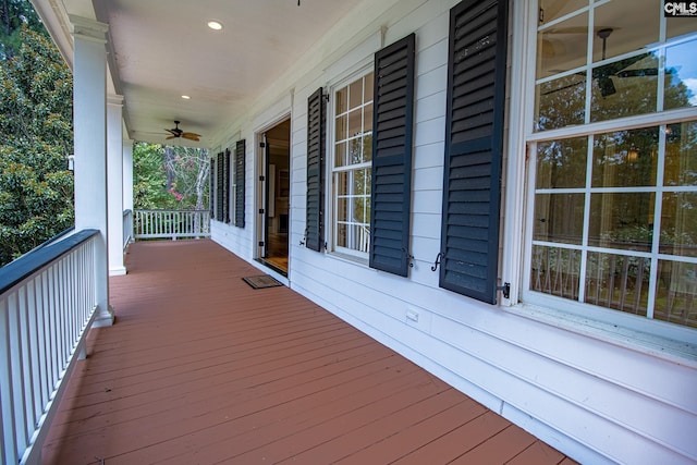 2492 Harbor View Rd, Camden, SC 29020 - wooden porch featuring a ceiling fan