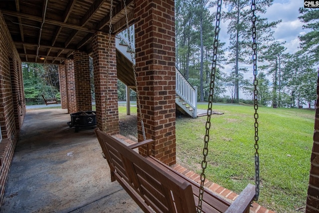 2492 Harbor View Rd, Camden, SC 29020 - view of grassy yard featuring stairs and a patio