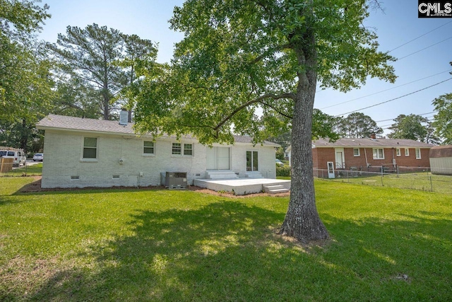 1605 Overhill Rd, Columbia, SC 29223 - rear view of property featuring crawl space, central AC unit, a chimney, a patio area, and brick siding