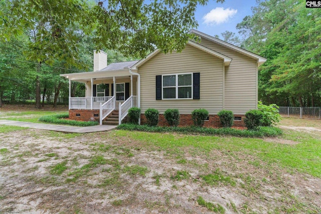 1149 Pond Branch Rd, Gilbert, SC 29054 - view of front of property with crawl space, a porch, and a chimney