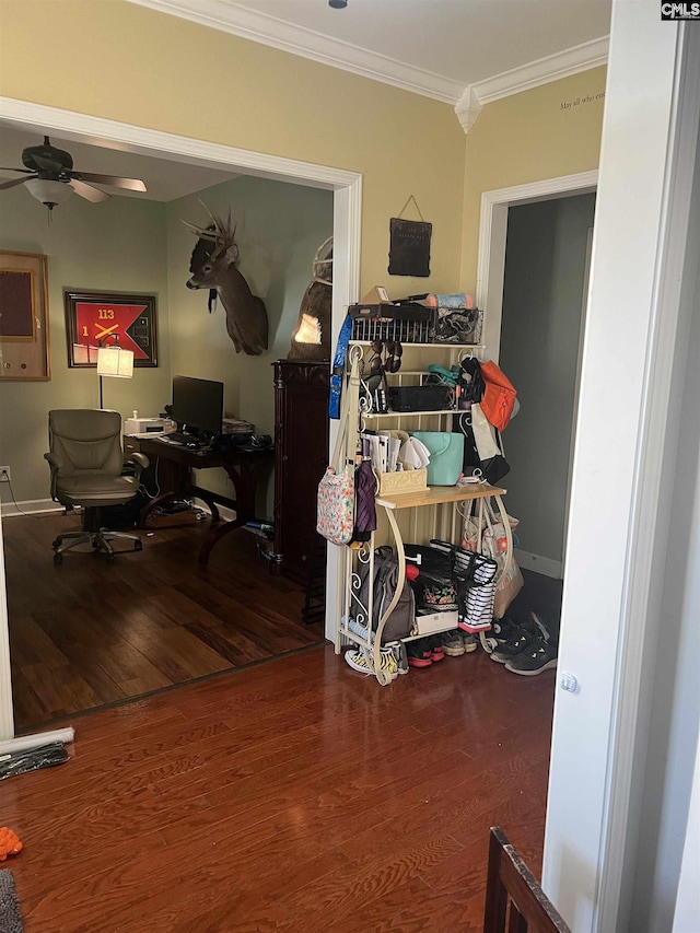 28 Calabash Ln, Elgin, SC 29045 - office space with a ceiling fan, ornamental molding, and wood finished floors
