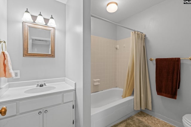 1908 Grays Inn Rd, Columbia, SC 29210 - bathroom featuring vanity, shower / tub combo with curtain, and toilet