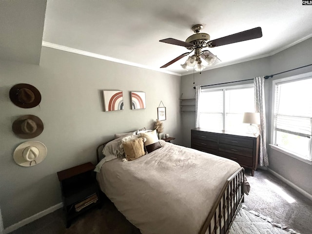 1850 Atlantic Dr, Columbia, SC 29210 - carpeted bedroom with crown molding, baseboards, and ceiling fan