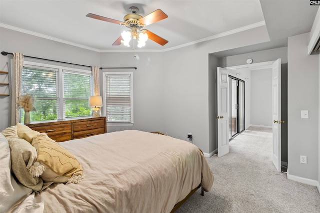 1850 Atlantic Dr, Columbia, SC 29210 - bedroom featuring light carpet, baseboards, crown molding, and ceiling fan