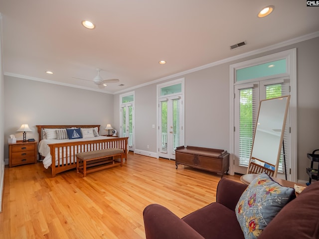 321 Lake Carolina Blvd, Columbia, SC 29229 - bedroom featuring access to outside, multiple windows, ornamental molding, recessed lighting, and light wood-style floors