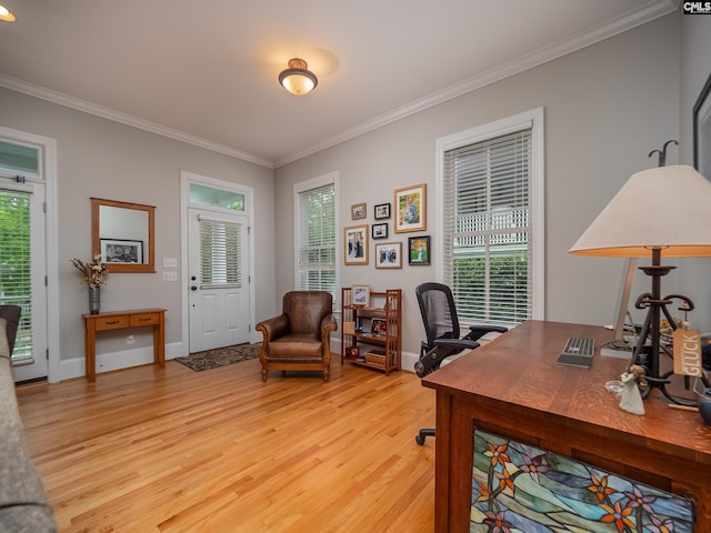 321 Lake Carolina Blvd, Columbia, SC 29229 - home office with ornamental molding, light wood-style floors, plenty of natural light, and baseboards