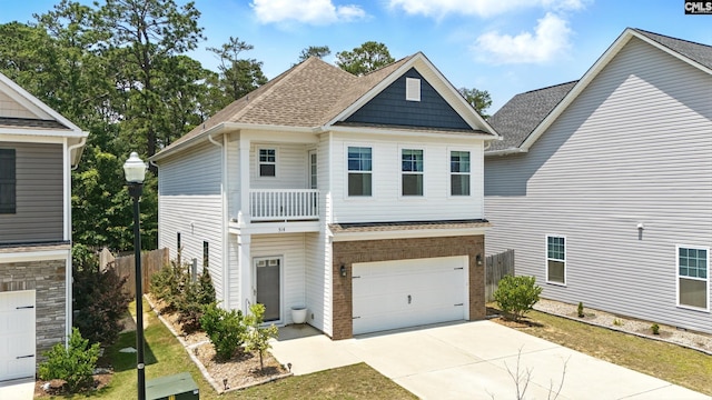 514 Red Taffy Way, Lexington, SC 29073 - view of front of house featuring roof with shingles, a garage, driveway, and a balcony