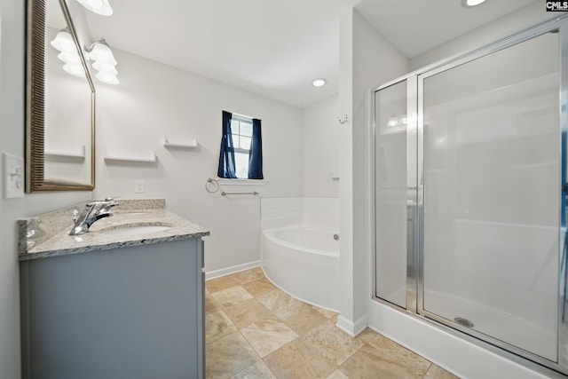 514 Red Taffy Way, Lexington, SC 29073 - full bathroom with a bath, a stall shower, double vanity, and baseboards