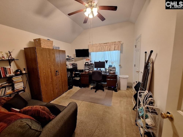 2279TICKLEHIL Tickle Hill Rd, Camden, SC 29020 - office featuring ceiling fan, carpet floors, and lofted ceiling