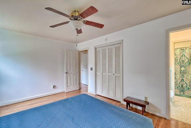 1108 Tarrytown Ln, West Columbia, SC 29170 - bedroom with wood finished floors, baseboards, a closet, and a ceiling fan