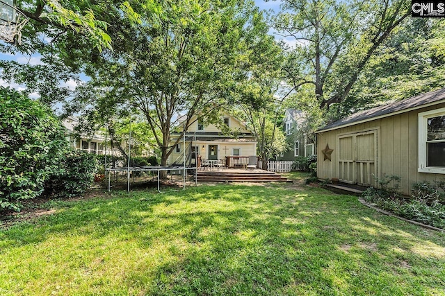 2909 Columbia Ave, Columbia, SC 29201 - view of grassy yard featuring a trampoline and a deck