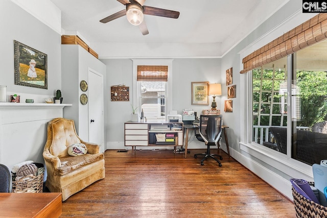 2909 Columbia Ave, Columbia, SC 29201 - office with a ceiling fan, hardwood / wood-style floors, and baseboards