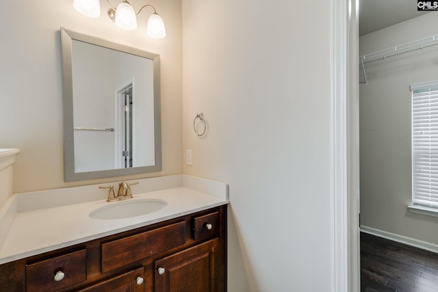 757 Garrett Way, Columbia, SC 29229 - bathroom featuring vanity, wood finished floors, and a spacious closet