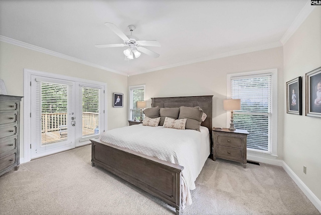 315 Poindexter Ln, Lexington, SC 29072 - bedroom featuring light carpet, crown molding, access to exterior, baseboards, and ceiling fan