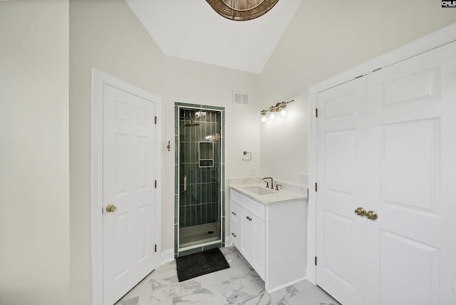 315 Poindexter Ln, Lexington, SC 29072 - bathroom featuring a shower stall, marble finish floors, and vanity