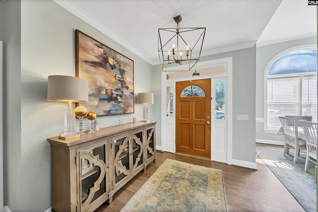 315 Poindexter Ln, Lexington, SC 29072 - foyer entrance with a chandelier, dark wood-type flooring, ornamental molding, and baseboards