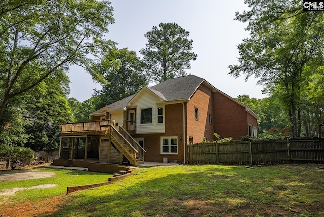 315 Poindexter Ln, Lexington, SC 29072 - back of property with stairs, a wooden deck, a patio area, and brick siding