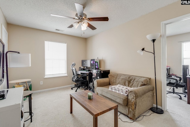 1748 Benelli St, Sumter, SC 29150 - office with light colored carpet, a ceiling fan, baseboards, and a textured ceiling