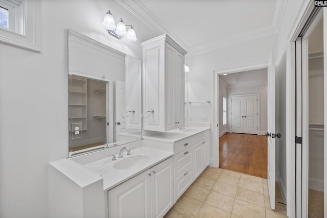 104 Eastshore Dr, Lexington, SC 29072 - full bath featuring ornamental molding, double vanity, a spacious closet, and tile patterned floors