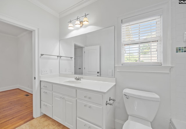 104 Eastshore Dr, Lexington, SC 29072 - bathroom featuring vanity, ornamental molding, toilet, and baseboards