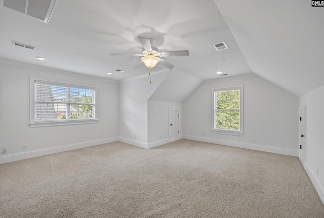 104 Eastshore Dr, Lexington, SC 29072 - additional living space with a ceiling fan, baseboards, light colored carpet, vaulted ceiling, and recessed lighting