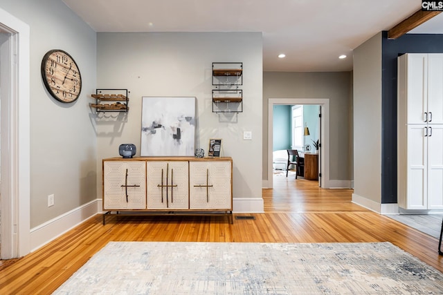 2808 River Dr, Columbia, SC 29201 - hallway with light wood finished floors, recessed lighting, baseboards, and an office area