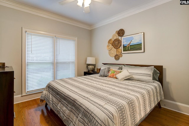 108 Shallow Brook Dr, Columbia, SC 29223 - bedroom with wood finished floors, baseboards, ornamental molding, and ceiling fan