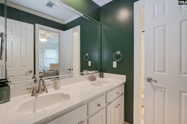 108 Shallow Brook Dr, Columbia, SC 29223 - bathroom featuring double vanity, ornamental molding, toilet, and connected bathroom
