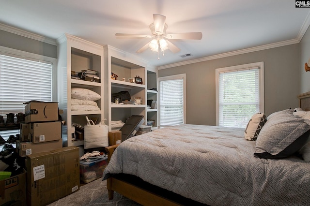 108 Shallow Brook Dr, Columbia, SC 29223 - carpeted bedroom with crown molding and ceiling fan