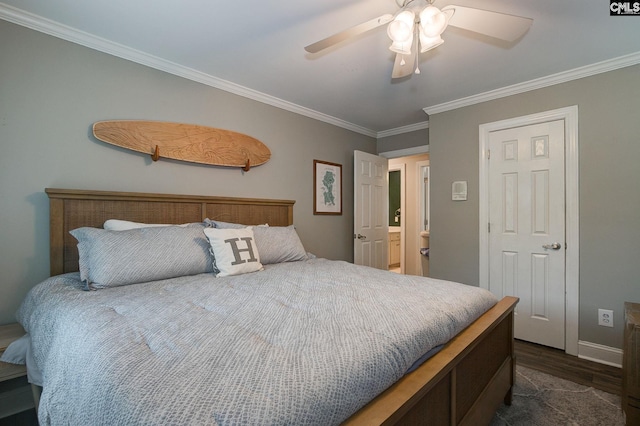 108 Shallow Brook Dr, Columbia, SC 29223 - bedroom featuring dark wood finished floors, ornamental molding, baseboards, and a ceiling fan