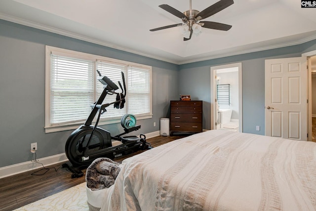 108 Shallow Brook Dr, Columbia, SC 29223 - bedroom featuring crown molding, wood finished floors, baseboards, a ceiling fan, and connected bathroom