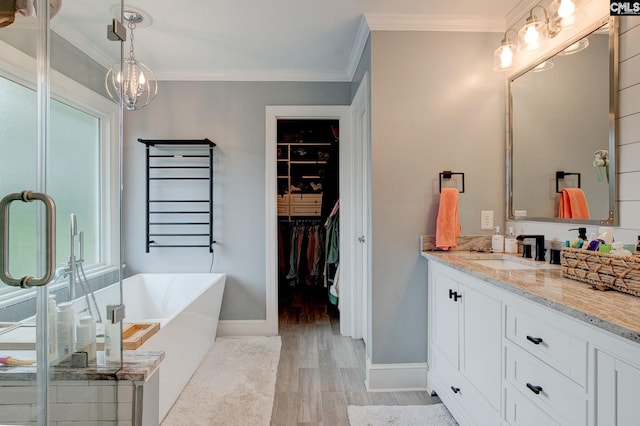 108 Shallow Brook Dr, Columbia, SC 29223 - full bathroom with wood finished floors, vanity, baseboards, a freestanding tub, and a walk in closet