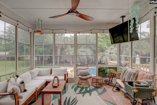 108 Shallow Brook Dr, Columbia, SC 29223 - sunroom with outdoor lounge area and a ceiling fan