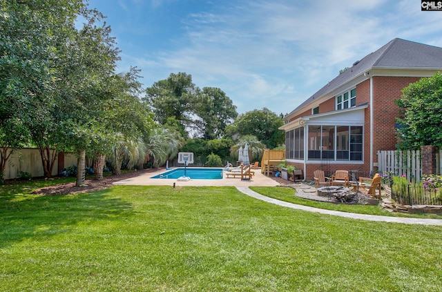 108 Shallow Brook Dr, Columbia, SC 29223 - view of pool featuring a sunroom, an outdoor fire pit, and a patio