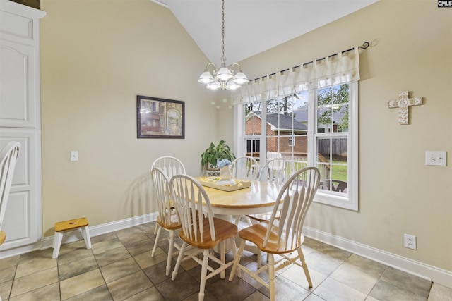 6 Hunting Glen Ct, Irmo, SC 29063 - dining space with lofted ceiling, a chandelier, baseboards, and light tile patterned floors