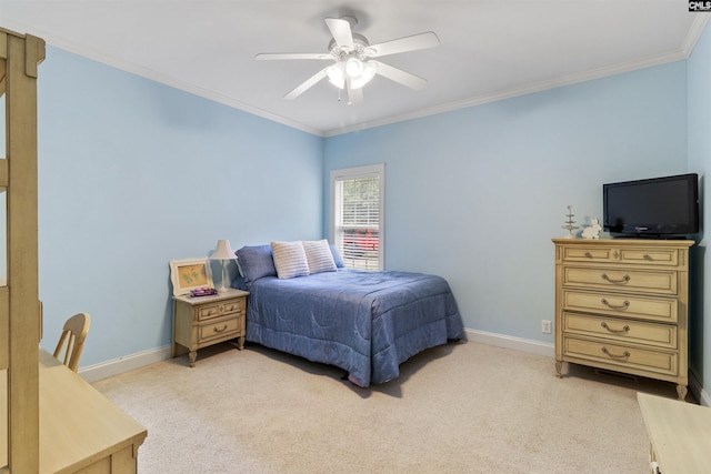 6 Hunting Glen Ct, Irmo, SC 29063 - bedroom featuring ornamental molding, baseboards, light carpet, and ceiling fan