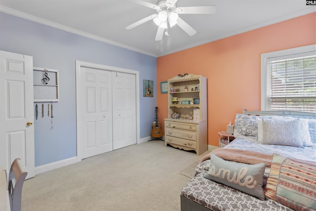 6 Hunting Glen Ct, Irmo, SC 29063 - carpeted bedroom with ornamental molding, a closet, baseboards, and ceiling fan