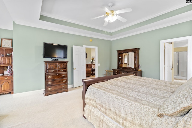 6 Hunting Glen Ct, Irmo, SC 29063 - bedroom featuring crown molding, light carpet, a raised ceiling, ceiling fan, and baseboards