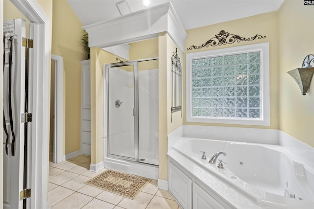 6 Hunting Glen Ct, Irmo, SC 29063 - full bathroom featuring a shower stall, tile patterned floors, a tub with jets, and baseboards