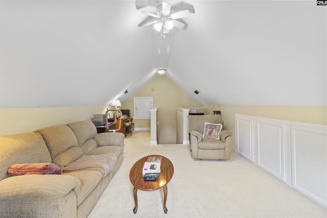 6 Hunting Glen Ct, Irmo, SC 29063 - living area with light colored carpet, lofted ceiling, and ceiling fan