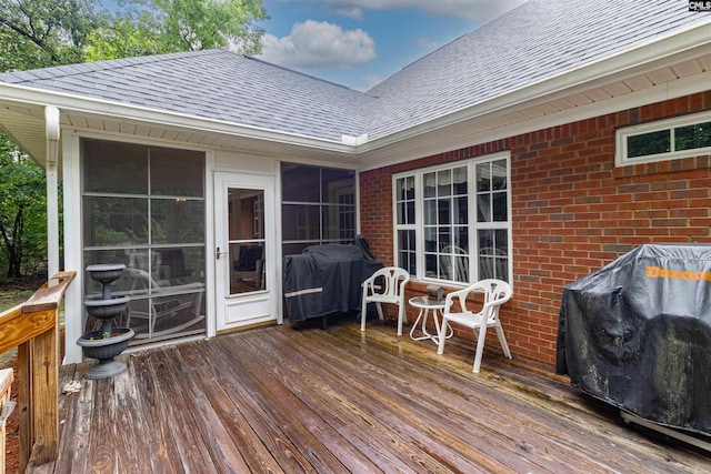 6 Hunting Glen Ct, Irmo, SC 29063 - wooden terrace with grilling area and a sunroom
