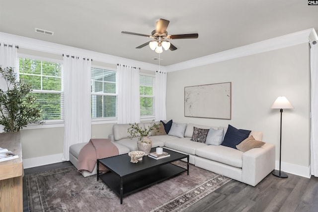 2451 Thode Ln, Lexington, SC 29072 - living area featuring ceiling fan, dark wood-style floors, and baseboards